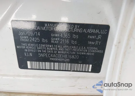 2014 Hyundai Sonata Limited z USA, uszkodzony, nr VIN 5NPEC4AC0EH876820